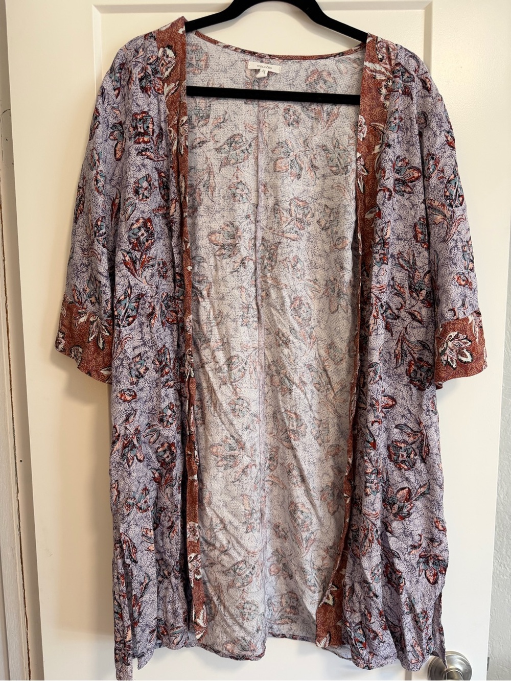 Maurices Floral Open-Front Kimono in Lavender and Rust